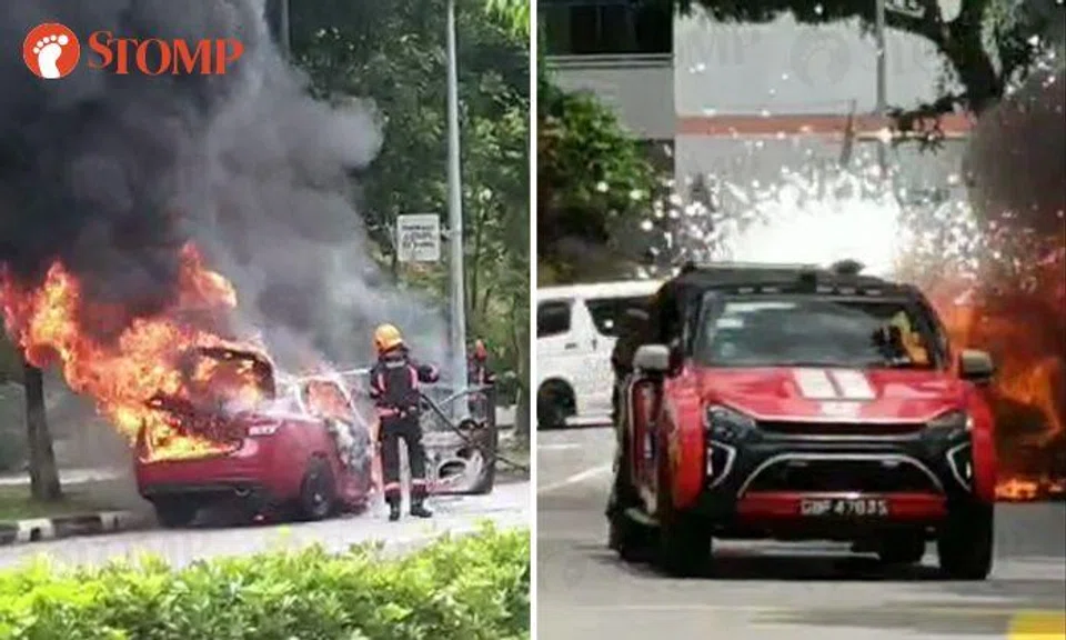Sparks, smoke and shock as taxi catches fire in Jurong East