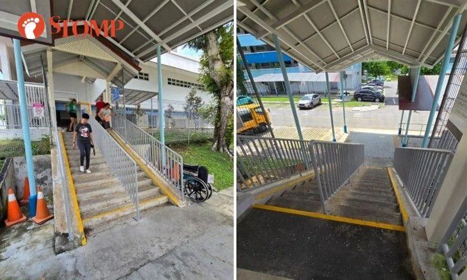 Back to site Edit Article Wheelchair user faced with stairs to Hougang polling station
