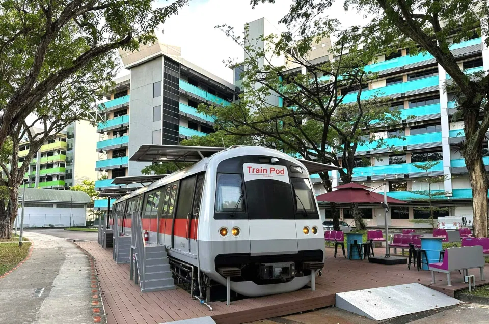 Train Pod @ one-north has eight rooms, each measuring about 7.5 sq m.