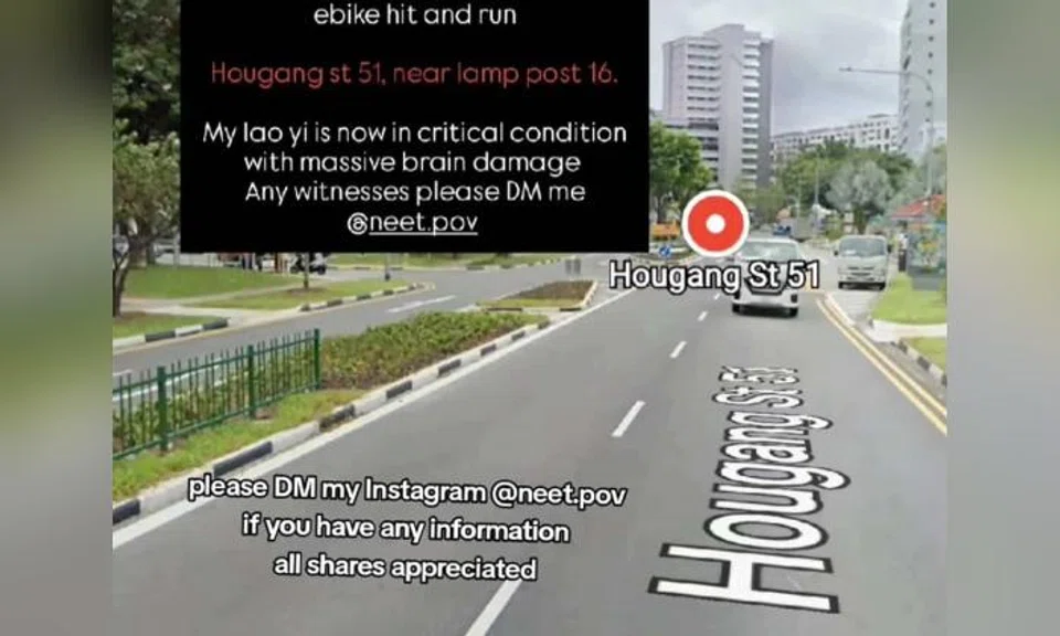 Pedestrian, 88, killed in accident with e-bike in Hougang, relative appealing for witnesses