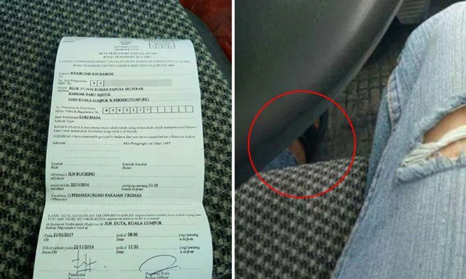 Driver in Malaysia claims to have gotten summoned for driving in ripped jeans, but sharp-eyed netizen points out the actual reason