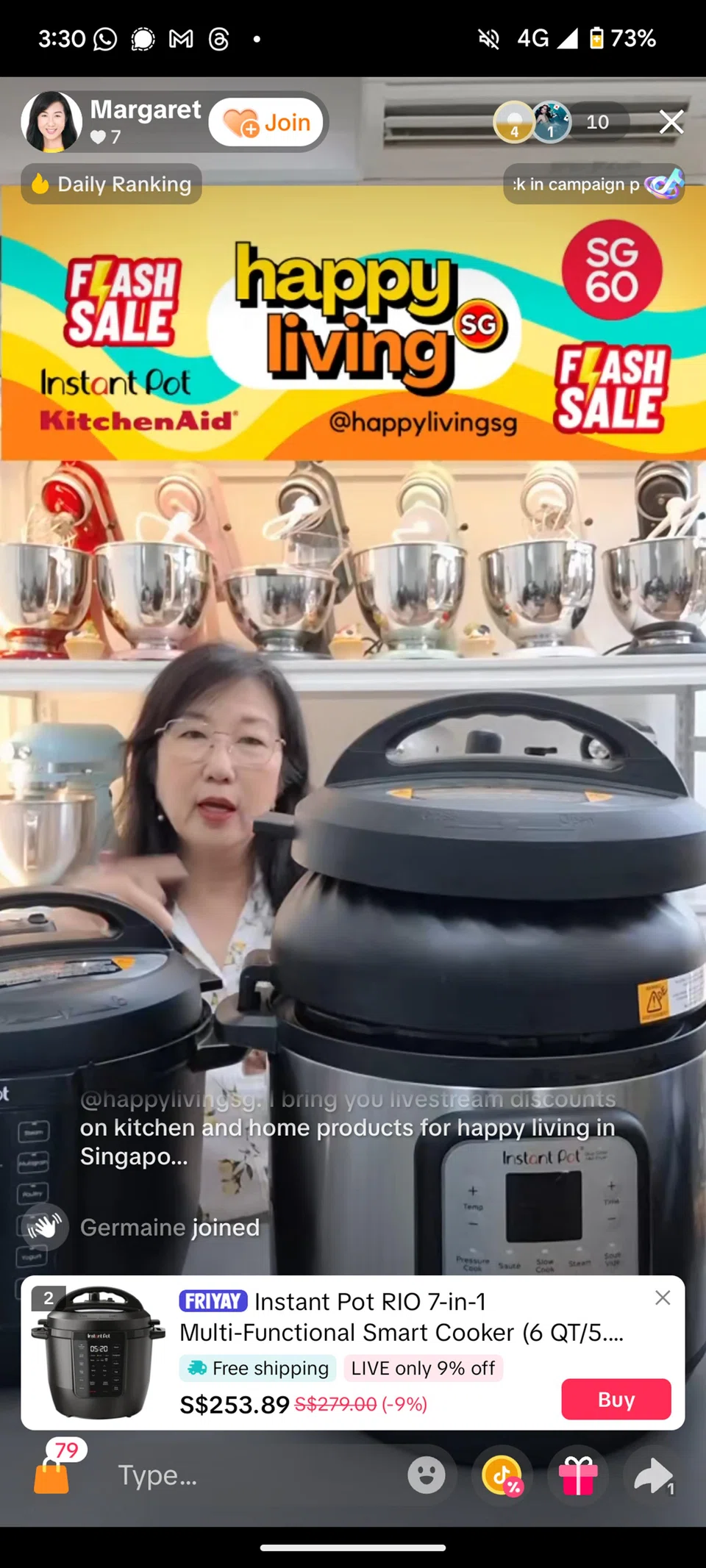 Ms Margaret Tang live-streaming from an industrial complex in Ubi.