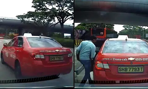 See how cabby cuts across lane and stops abruptly to pick up passengers