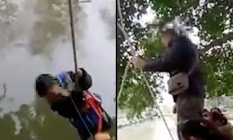 Chinese man dangles 7-year-old son over river -- to teach him math
