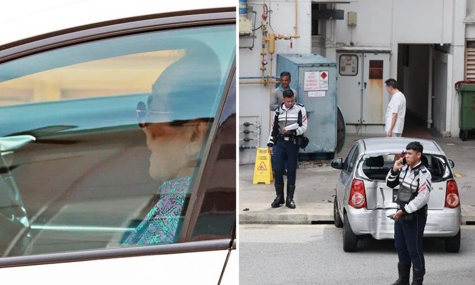 Police officers at the scene of the car accident in Bishan in 2023. Loh Chun Meng was sentenced to two weeks’ jail, fined $2,000 and banned from driving for two years.
