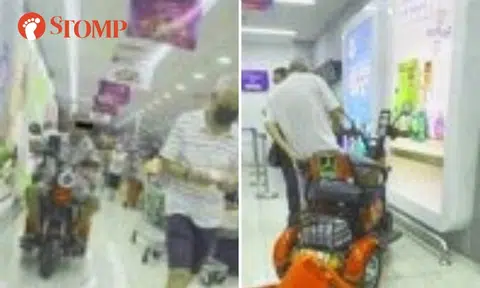 'Handicapped' man riding mobility scooter gets up and walks in S'pore Pools outlet at Tampines Mall