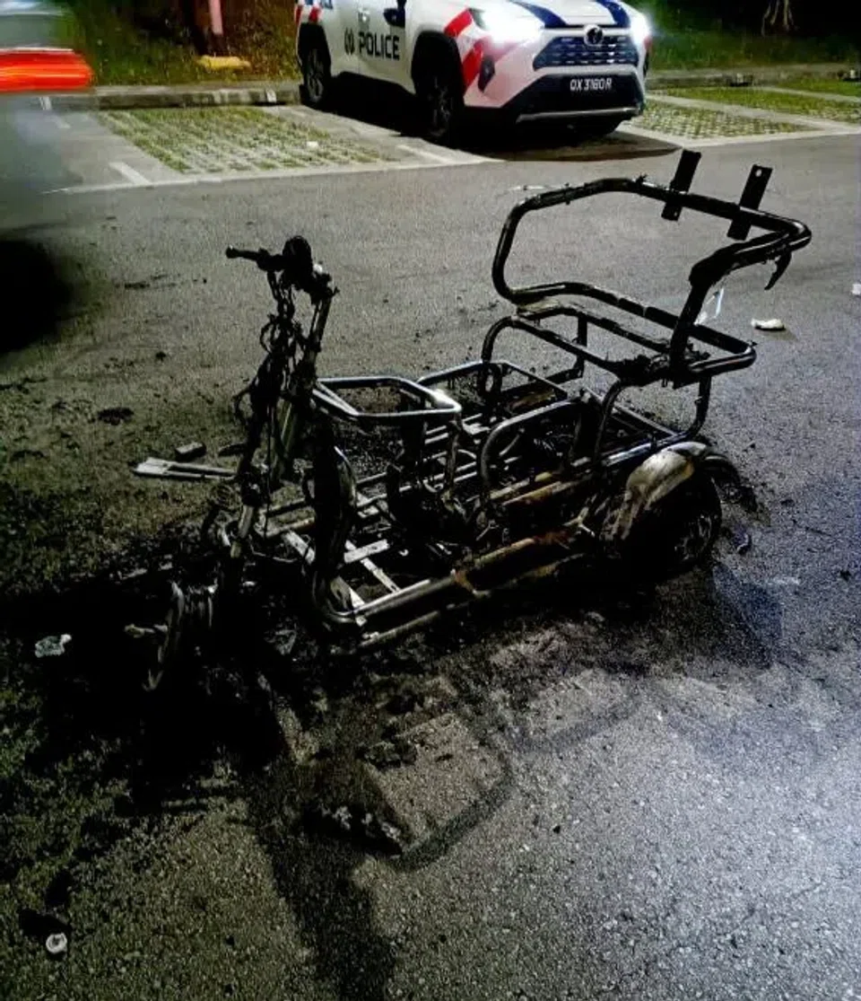 The rider swiftly retrieved a spare battery and moved away before the PMA caught fire.