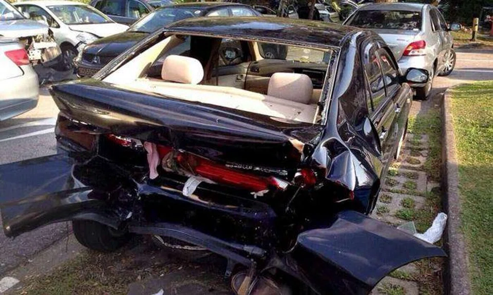 Lai Kum Tai, 40, tailgated and hit the Toyota Altis the boy was in on the Seletar Expressway (SLE) on June 11, 2014. PHOTO: TNP READER