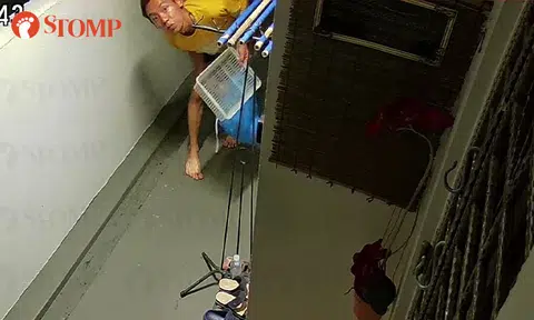 Man holding basket creeps outside Bukit Batok flat, then flees after spotting CCTV camera