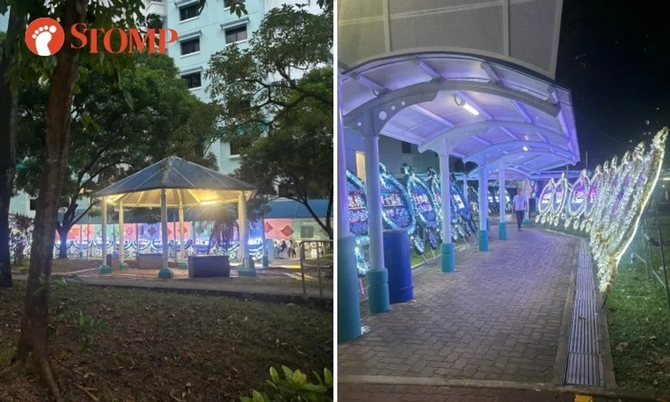 Stomper Carol shared videos and photos of rows and rows of such wreaths, made of artificial flowers and LED lights, around Block 250A Compassvale Street on April 2 and 3.