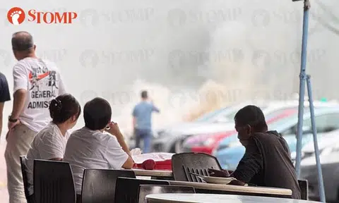 Car's engine compartment catches fire outside Zervex Building in Ubi