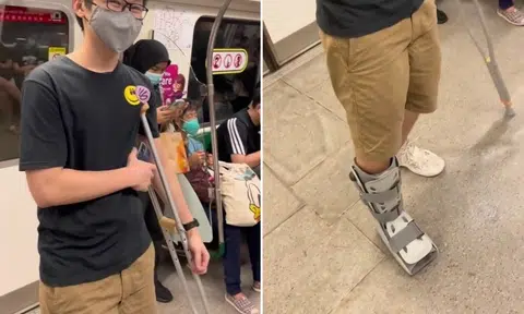 TikTok video calls out MRT passengers for not giving up seat for injured man with crutch