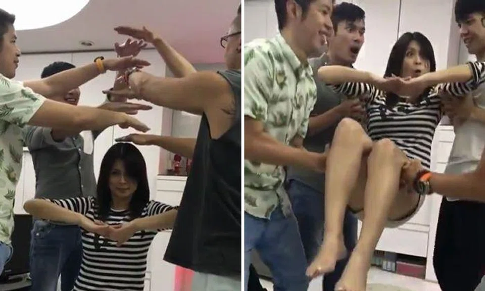 Elvin Ng, Chen Hanwei and celebs lift Pang LingLing -- with just two fingers each