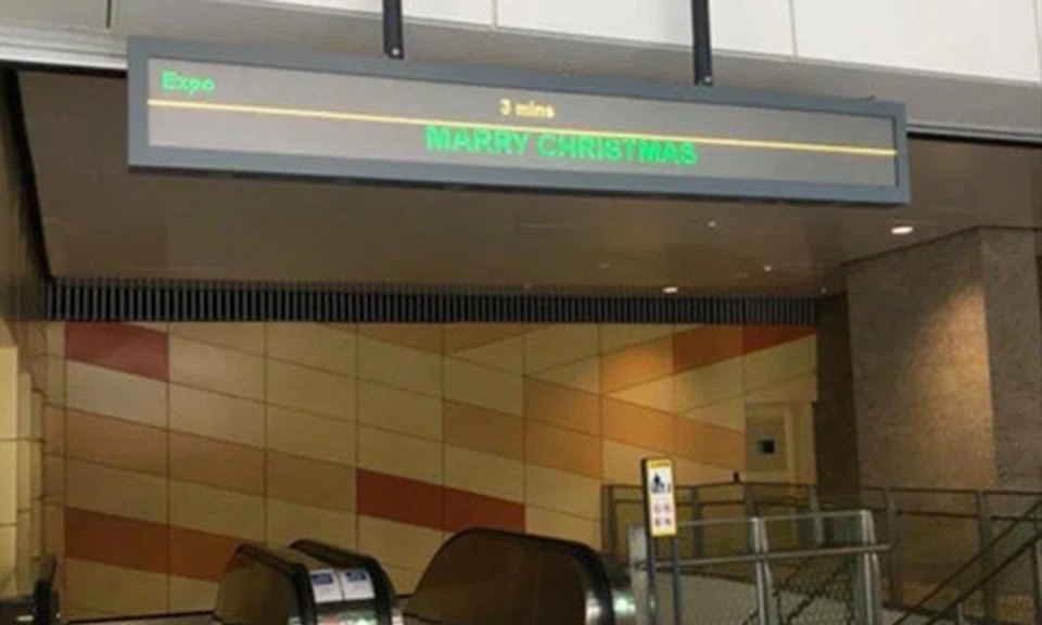 Transport operator SBS Transit has apologised for a spelling error that read 'Marry Christmas' at one of its stations (PHOTO: PESANTKIE/REDDIT)