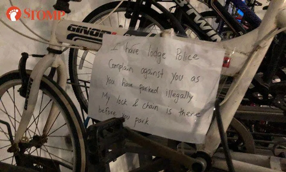 Cyclist finds angry note accusing him of 'parking illegally' at public bicycle parking area