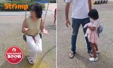 Woman hogs swing at East Coast Park playground