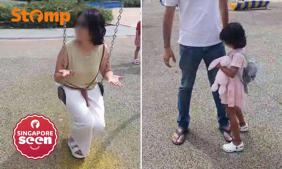 Woman hogs swing at East Coast Park playground
