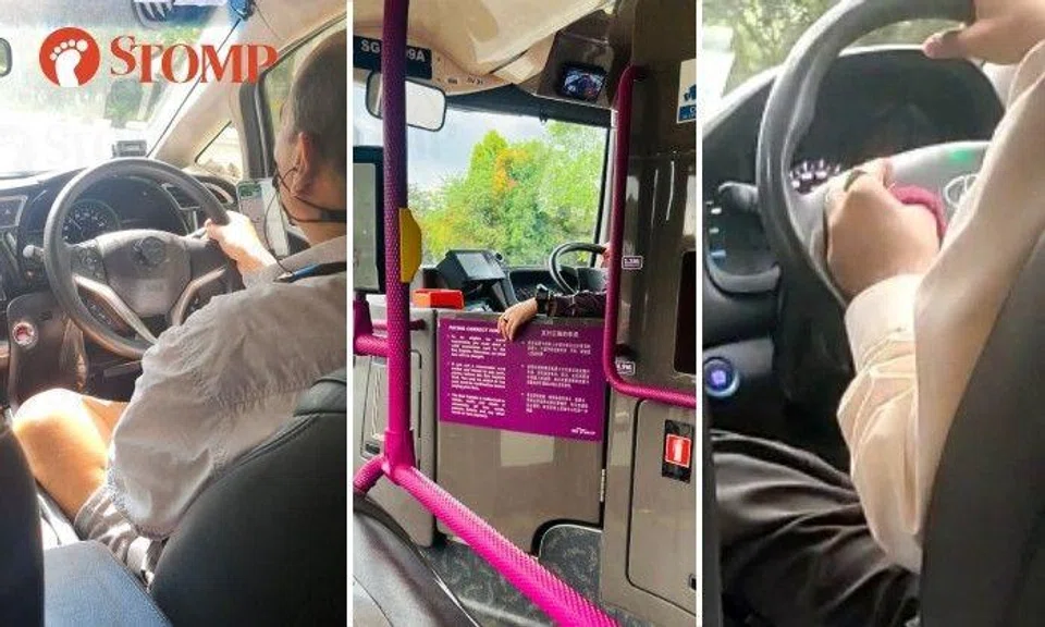 A Grab driver, a bus captain and a cabby were caught on camera steering with only one hand while driving.