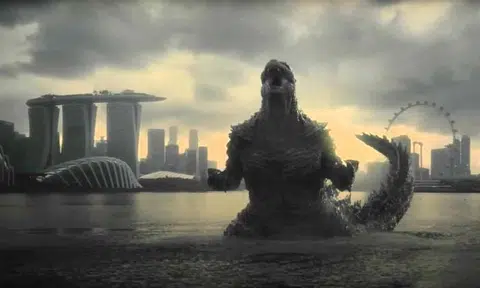 In the video, Godzilla can be seen emerging from the waters of Marina Bay, with iconic Singaporean sights like Gardens by the Bay, Marina Bay Sands and the Singapore Flyer in the background.