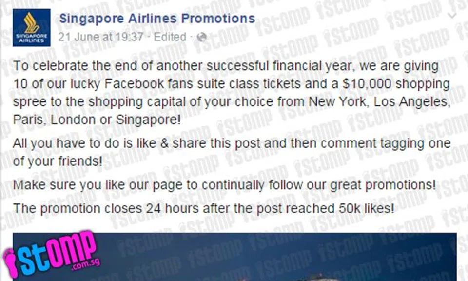 Beware of bogus SIA Facebook page advertising travel promos: Don't give out your personal info