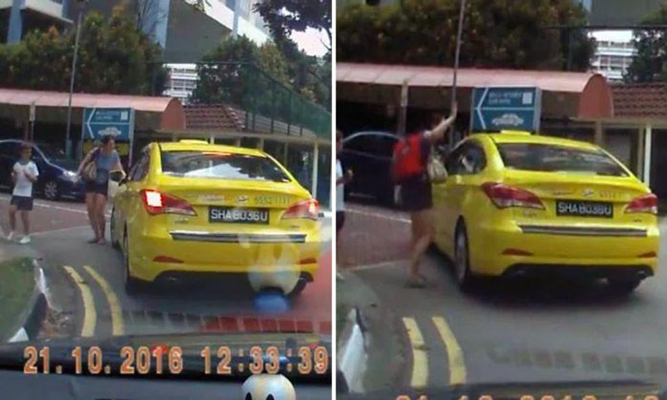 Are they both in the wrong? Woman hits taxi after cabby stops really close to her at Hougang Ave 4