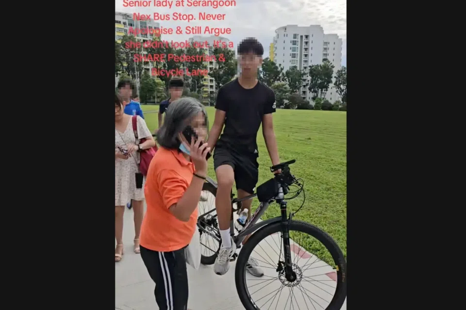 The boy is heard at the end of the video saying that he was riding on a bicycle path, and a sign on the path warned pedestrians to look out.
