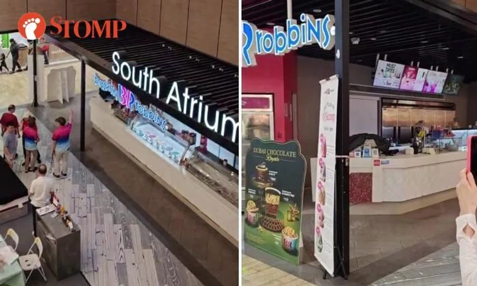 It's raining in Baskin-Robbins as Northpoint City mall affected by heavy downpour in Yishun