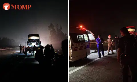 S'porean suffers injuries after getting flung from seat in accident involving coach and lorry in Johor