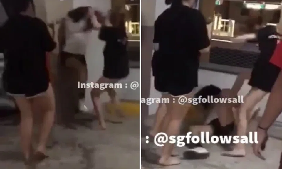 Three teen girls were caught on camera brutally assaulting another girl at the multi-storey carpark of Block 269 Compassvale Link on Tuesday night (Aug 16).