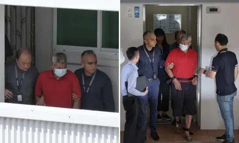 On Aug 6, murder accused Affendi Yusof was brought back to his unit by police as they re-enacted the events. Photos: The Straits Times