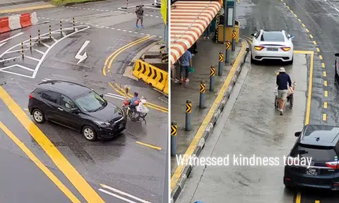 Maserati driver stops car to help elderly man in wheelchair who was rolling down road amid traffic
