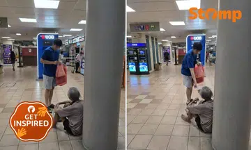 Man gives uncle sitting on Woodlands mall floor money