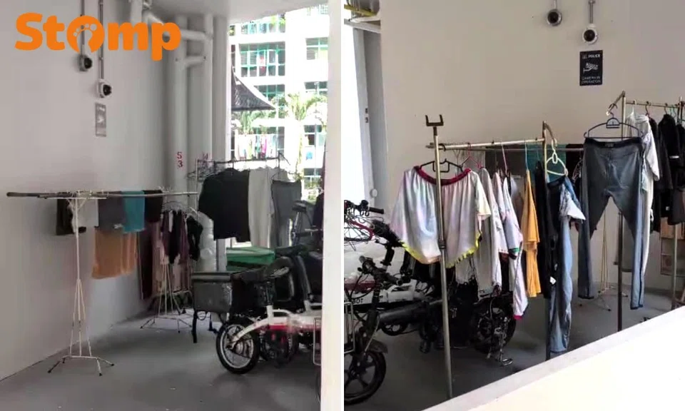 Clothes rack in the void deck on April 5.