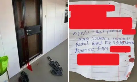 Note handwritten in English and Malay left outside flat splashed with red paint, man arrested