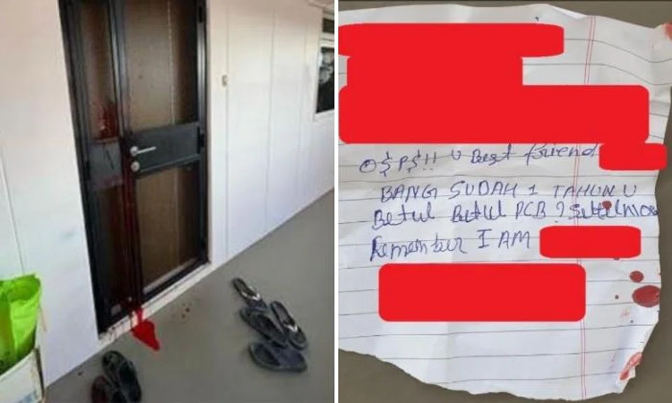 Note handwritten in English and Malay left outside flat splashed with red paint, man arrested
