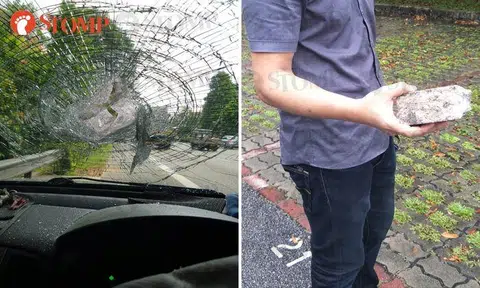 Flying rock smashes through car windscreen on BKE: 'My pregnant wife and I could have died'