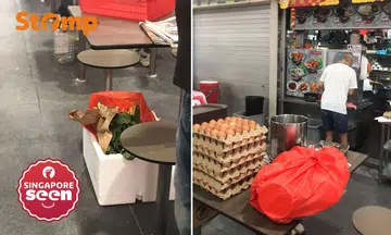 A diner was frustrated to find tables and chairs blocked by stallholders during the Hari Raya public holiday.