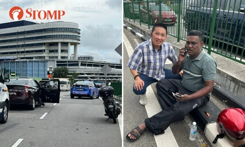 "The first thing I did was ask him, 'Are you okay, sir?' He responded okay, but his leg was in pain. I immediately called 999 and 995 for the police and ambulance," said Mr Sin, who shared photos of the scene.