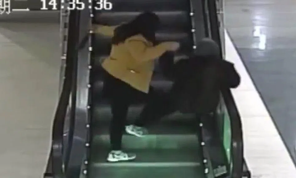 Things could have gone very wrong for elderly woman who fell on escalator in China