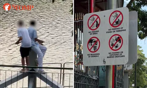 Boys spotted fishing dangerously in Boon Keng despite 'no fishing' signs