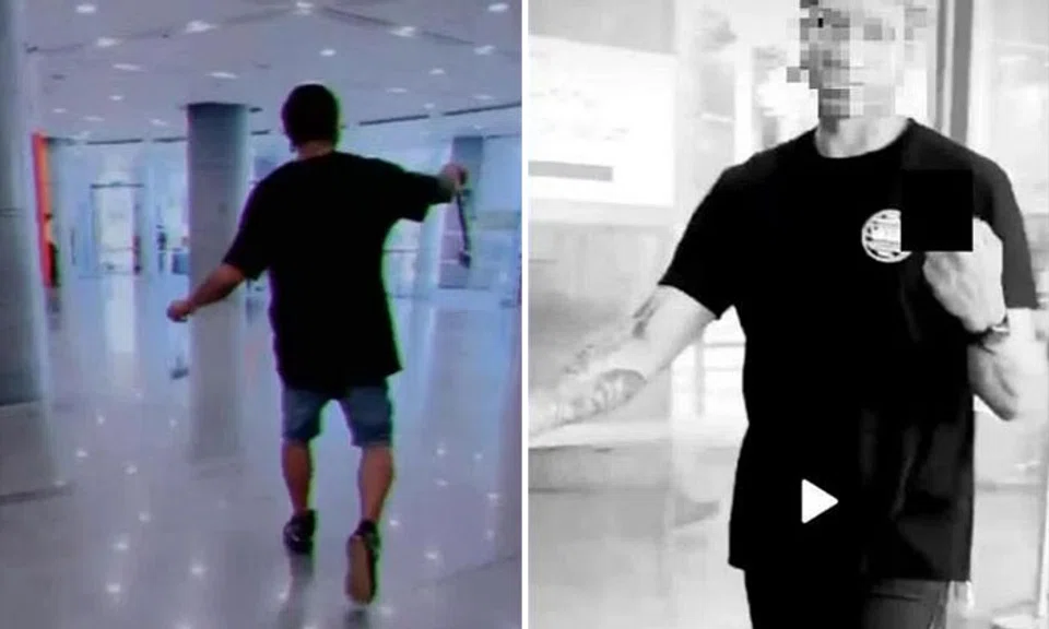 One of the videos showed Mohd Heirizal Kamarzaman swaggering and making an obscene hand gesture. PHOTOS: SINGAPORE POLICE FORCE