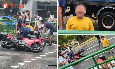 Boy cries after motorcycle hits PMA he was riding with man across road at Hill Street