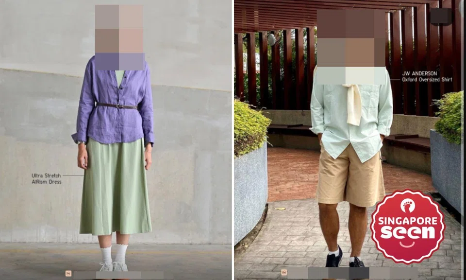 The photos appear to be part of an Instagram carousel post on “casual Raya fits” modelled by the Uniqlo team. 