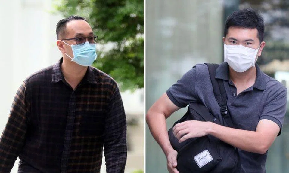 Rex Zhang Jiahao (left) pleaded guilty to a graft charge on Aug 14. Lionel Low Jun Jie's (right) bail has been set at $10,000 and he is expected to return to court on Dec 12. ST PHOTOS: KELVIN CHNG