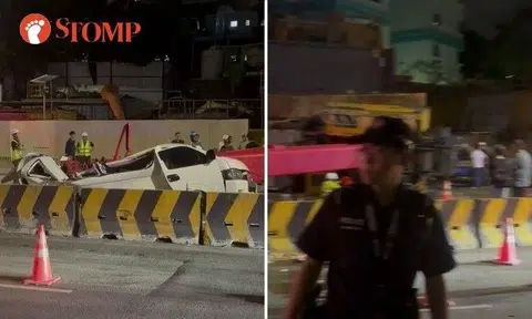 Several Stomper shared videos and photos of the pancaked van under the crane on Punggol Road on April 9.