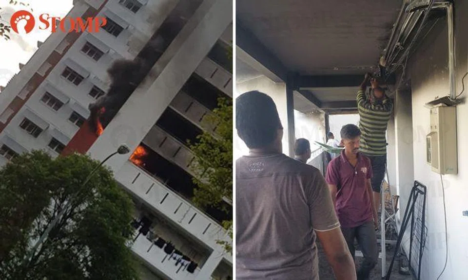 Discarded items catch fire outside Woodlands Avenue 6 flat