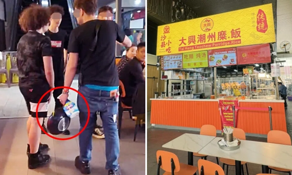 Three men were arrested after causing a ruckus at a newly opened Teochew porridge shop at Orchard Plaza. Photos: Shin Min Daily News