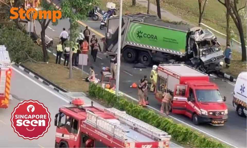 Garbage truck crashed into a tree in Hougang