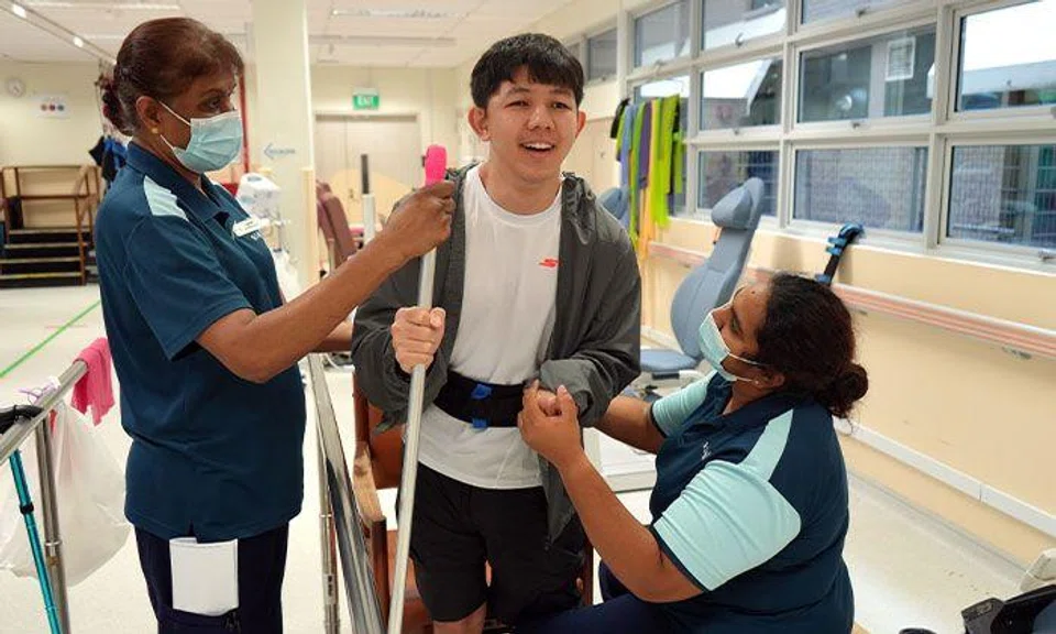 Mr Lin Weikang suffered a stroke last year that left his left side paralysed, but he did not feel depressed and instead actively pursued rehabilitation. PHOTO: ST LUKE'S HOSPITAL