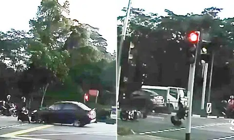 Motorcyclist sent flying after getting hit by car in Yishun